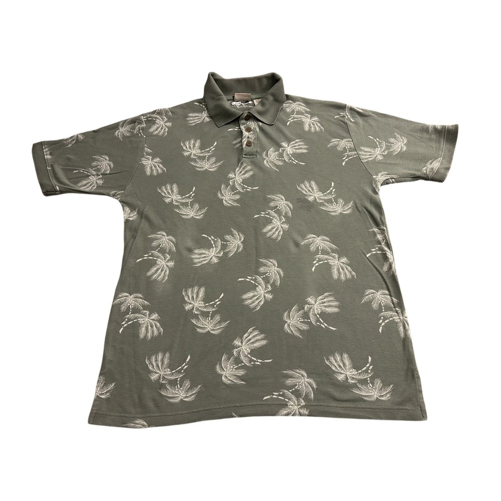 David T Cherokee Waikiki Wear Polo Shirt Mens Medium Green Palm Tree Good Cotton
